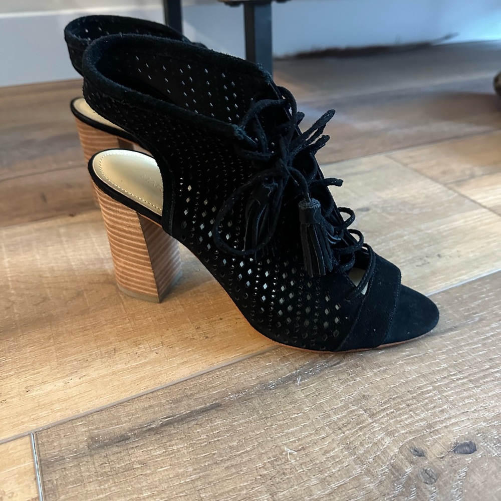 Marc Fisher Perforated Suede Lace-up Booties Satire Black